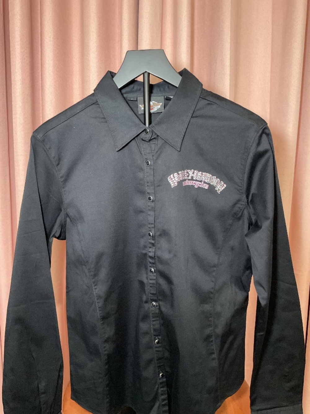 Harley Davidson Black Rhinestone Wing Button Down Shirt L
